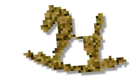Shape morphing - dynamic voxels 3D illustration of child toy wooden horse Stock Illustration