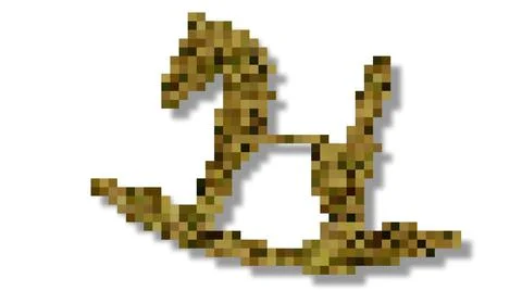 Shape morphing - dynamic voxels 3D illustration of child toy wooden horse Stock Illustration