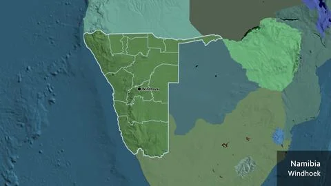 Shape of Namibia with regional borders. Administrative. Labels Stock Illustration