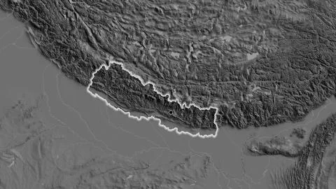 Shape of Nepal. Glowed. Bilevel. Stock Illustration