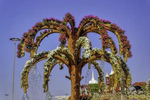 Shape object decorated with flowers inside Miracle Garden in Dubai Stock Photos