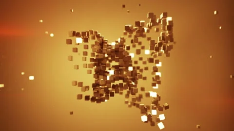 Shape of orange cubic particles seamless loop 3D animation Stock Footage 143280624