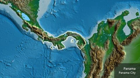 Shape of Panama. Glowed. Physical. Labels Stock Illustration