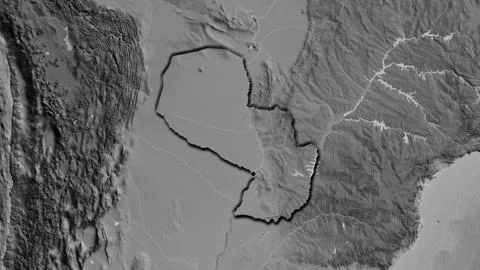 Shape of Paraguay. Bevelled. Grayscale. 스톡 일러스트