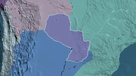Shape of Paraguay. Outlined. Administrative. 스톡 일러스트