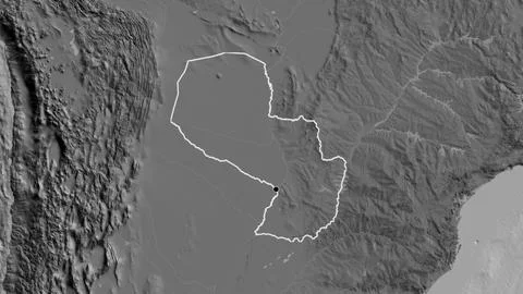 Shape of Paraguay. Outlined. Bilevel. イラスト素材