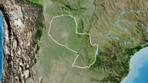 Shape of Paraguay. Outlined. Satellite. 스톡 일러스트