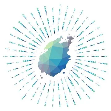 Shape of Paros, polygonal sunburst. Map of the island with colorful star ra.. Stock Illustration