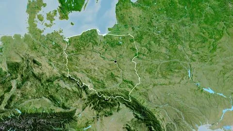 Shape of Poland. Outlined. Satellite. Stock Illustration