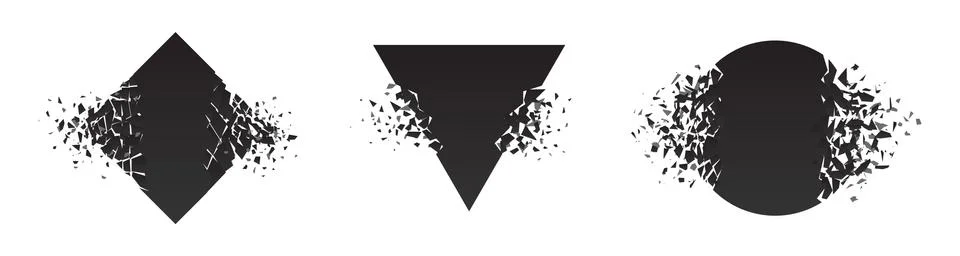 Shape shattered and explodes flat style design vector illustration set Stock Illustration