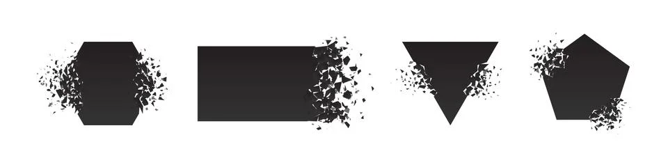 Shape shattered and explodes flat style design vector illustration set isolated Illustrazione stock