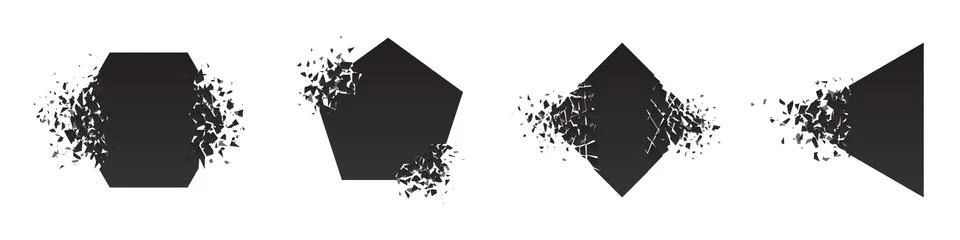 Shape shattered and explodes flat style design vector illustration set isolated Illustrazione stock