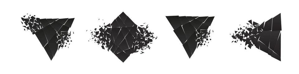 Shape shattered and explodes flat style design vector illustration set isolated Illustrazione stock