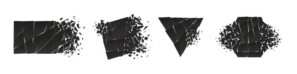 Shape shattered and explodes flat style design vector illustration set isolated Stock Illustration