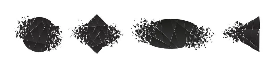 Shape shattered and explodes flat style design vector illustration set isolated Stock Illustration