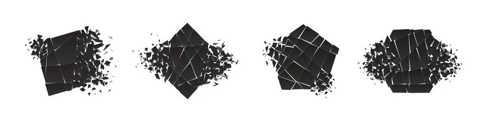 Shape shattered and explodes flat style design vector illustration set isolated Illustrazione stock