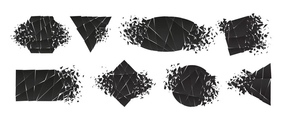 Shape shattered and explodes flat style design vector illustration set isolated Stock Illustration