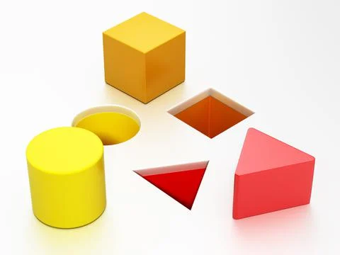 Shape sorter puzzle toy with square, circle and triangle shapes. 3D illustrat Stock Illustration