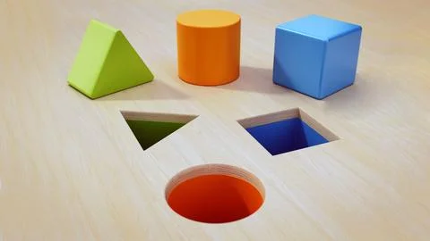 Shape sorter puzzle toy with square, circle and triangle shapes. 3D illustrat Stock Illustration