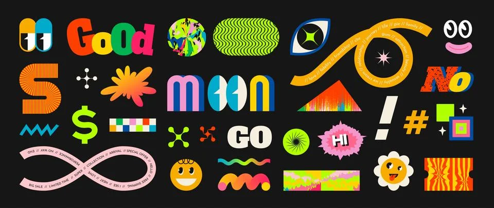 Shape stickers. Abstract retro elements. Cartoon geometric figures. Modern Stock Illustration