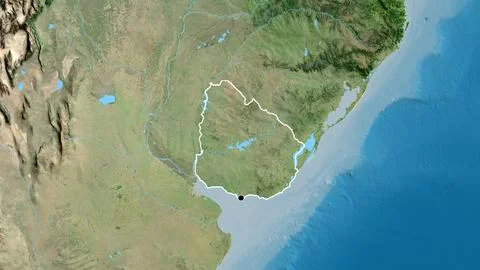 Shape of Uruguay. Outlined. Satellite. Stockillustratie