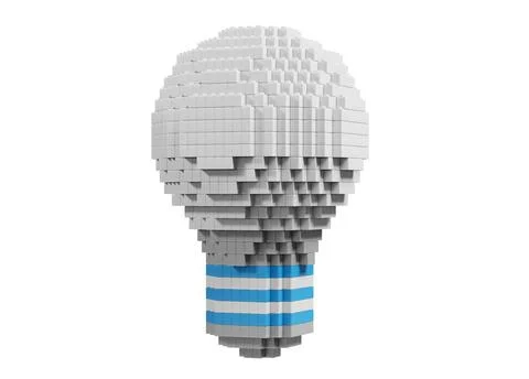 Shape of white light bulb brick kid toy, clipping path, 3D rendering Stock Illustration