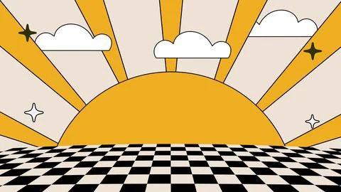 Shaped cartoon background with a sunset. 2D abstract landscape. Stock Illustration