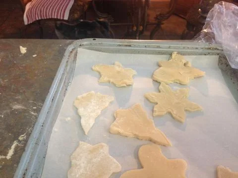 Shaped cookie dough on tray Stock Photos