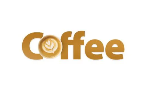 Shaped Designed Cup of Coffee with Text on White Stock Photos