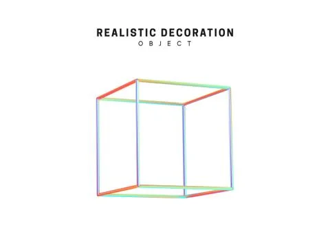 Shaped linear square, cube Realistic shape 3d objects with gradient holograph Stock Illustration
