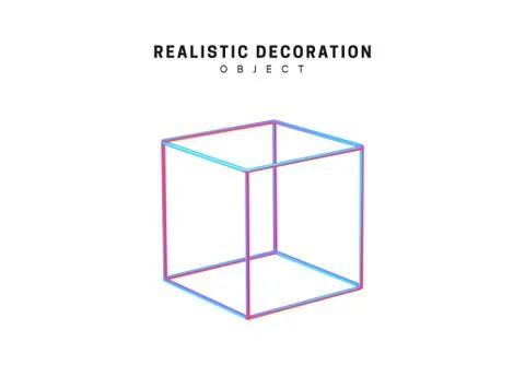 Shaped linear square, cube Realistic shape 3d objects with gradient holograph Stock Illustration