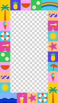 Shapely frame with summer geometric, minimalist and tropical icons イラスト素材