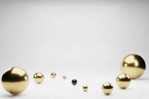 Shapes 3d abstract geometric background. Golden balls, white spheres rendering Stock Illustration