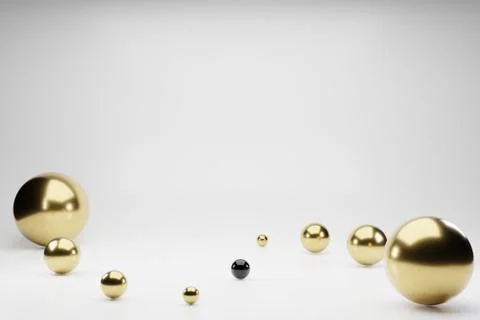 Shapes 3d abstract geometric background. Golden balls, white spheres rendering Stock Illustration