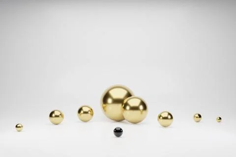 Shapes 3d abstract geometric background. Golden balls, white spheres rendering Stock Illustration