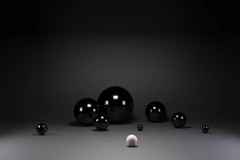 Shapes 3d abstract geometric background. Black balls, white spheres 3d render Stock Illustration