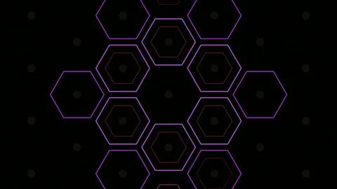 Shapes and lines create a pattern in dark space with purple light Stock Illustration