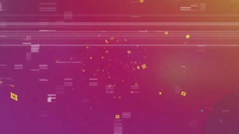 Shapes and pixels rushing outward from center in digital space forming FUSION Stock Footage 311475419