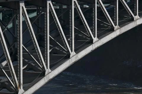Shapes, angles, and geometry. Reversing Falls Bridge, New Brunswick. Stock Photos