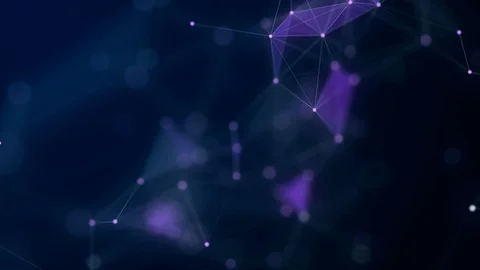 Shapes, dots and lines are connectied with shine on blurred deep blue background Stock Footage 105835654