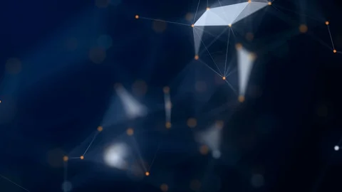 Shapes, dots and lines are connectied with shine on blurred background Stock Footage 105835731