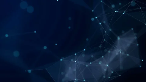 Shapes, dots and lines are connectied with shine on blurred deep blue background Stock Footage 105835993