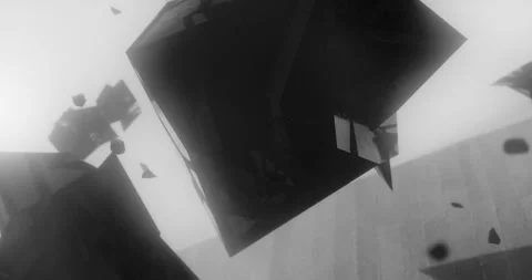 Shapes floating in the sky CGI in black and white Stock Footage 255698142