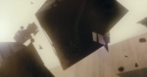 Shapes floating in the sky in CGI sepia Stock Footage 255726380