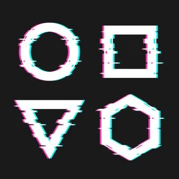 Shapes with Glitch Distortion Effect on Dark Background. Vector Stock Illustration