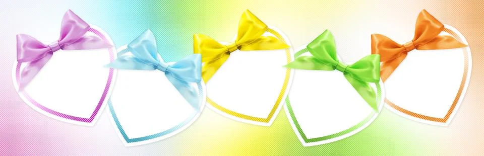 Shapes of hearts in various colors whit ribbon bow Stock Photos