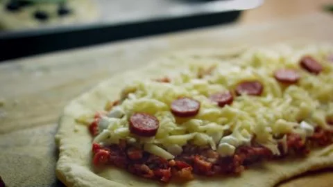 Shaping Assorted Turkish Pide before Baking — Tight Close Up 写真素材