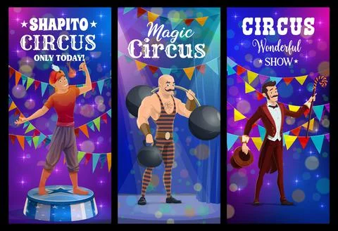 Shapito circus fire eater, strongman and magician Illustrazione stock