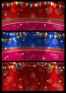 Shapito circus stage interior, red curtains, arena Stock Illustration