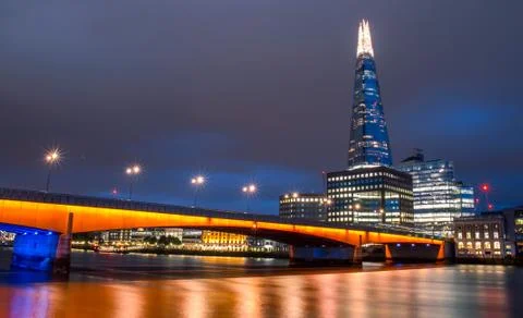 The Shard and London Bridge at night. London Stock Photos